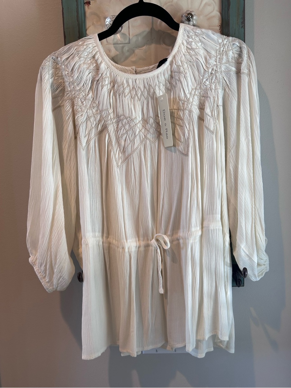 Doe & Rae White Smocked Yoke Peasant Tunic
